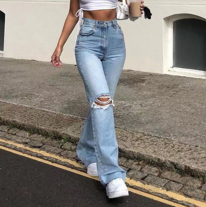 Damen Flare Jeans Trendy Ripped Design