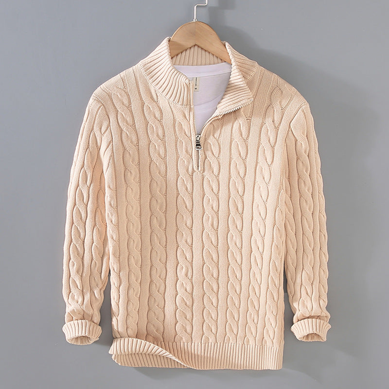 Herren Pullover Baumwolle Halbzippverschluss