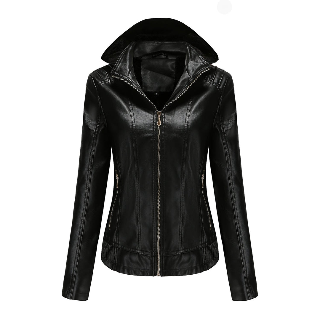 Damen Lederjacke Elegant Schnitt Mit Hochkragen