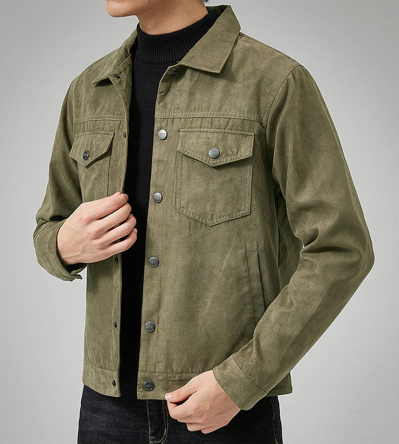 Herrenjacke Kunstleder Elegant mit Knöpfen und Brusttasche