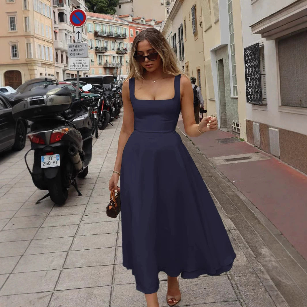 Damen Maxikleid Elegant A-Linie Quadrat Ausschnitt