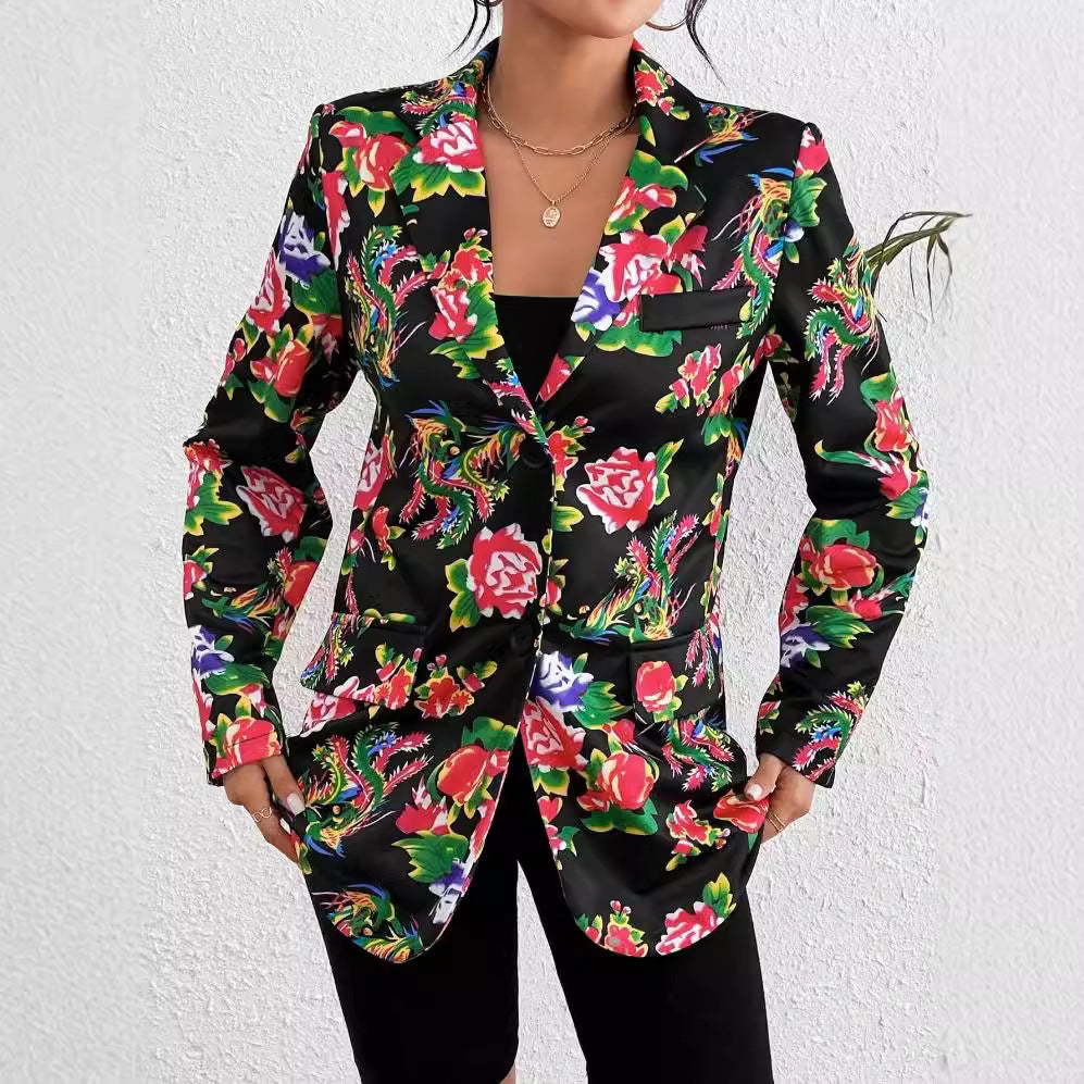 Eleganter Blazer Slim Fit Blumenmuster Weich Glänzend