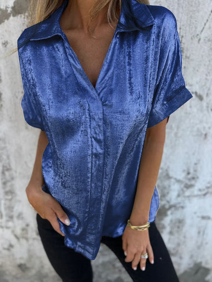 Damen Satin Bluse Elegant Glanz Finish