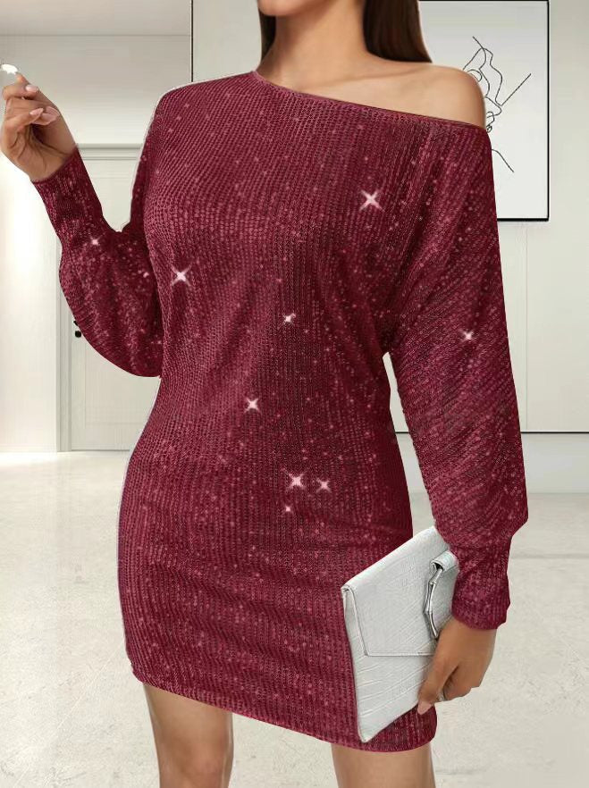 Damen Partykleid Elegant Asymmetrisch Glitzer