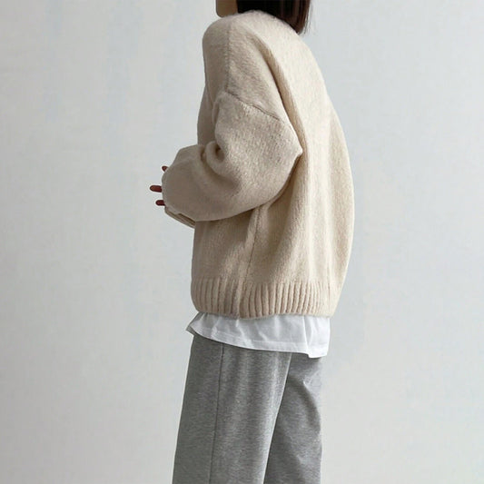 Damen Strickpullover Oversized Rundhals Herbstmode - IdealeKleiden