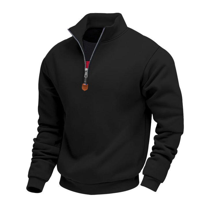 Herren Pullover Sportlich Halbzipper Stehkragen