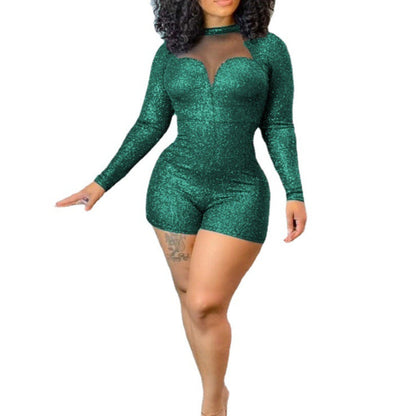 Damen Glitzer Overall mit transparenten Ausschnitten Abendkleid