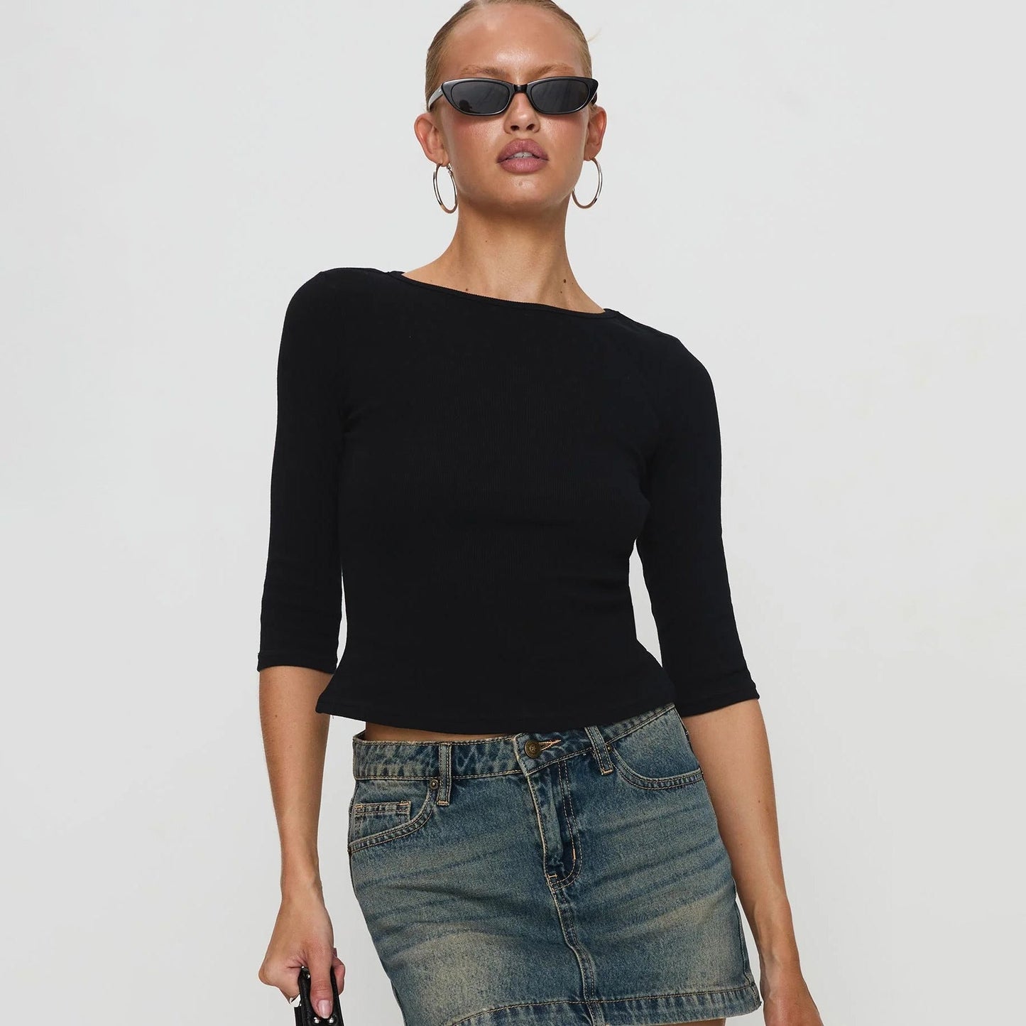 Damen Cropped Top Figurformend aus Rippstoff