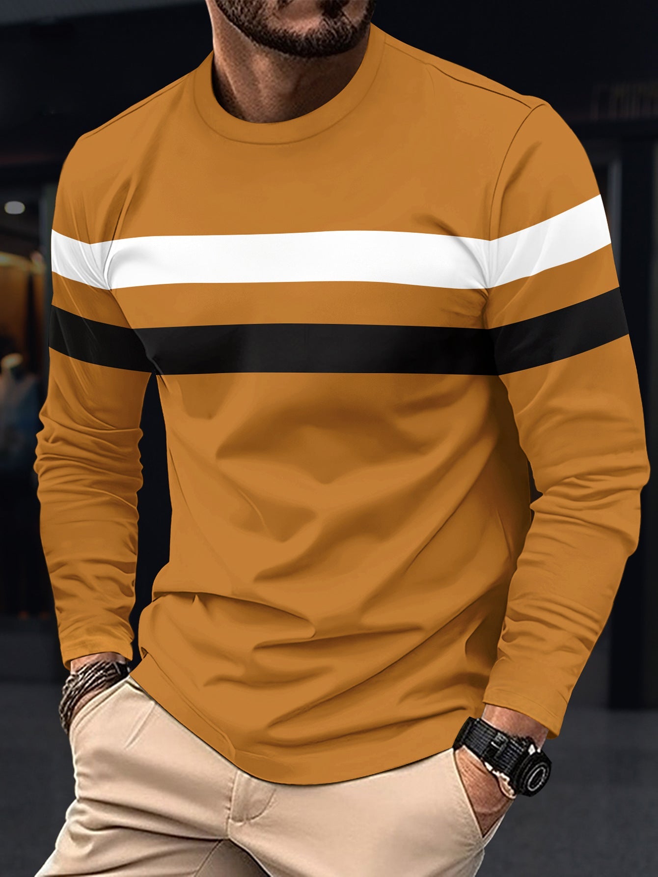 Herren Langarmshirt Sportlich Streifen Modisch
