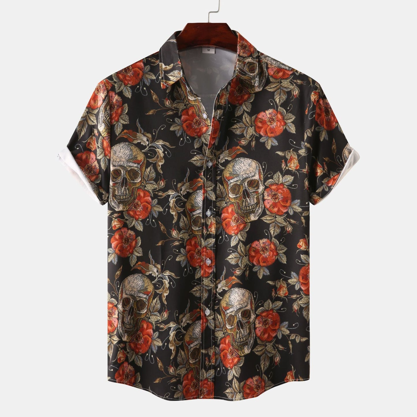 Herren T-Shirt Totenkopf Blumen Trendy Sommer
