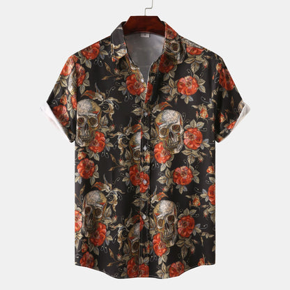 Herren T-Shirt Totenkopf Blumen Trendy Sommer