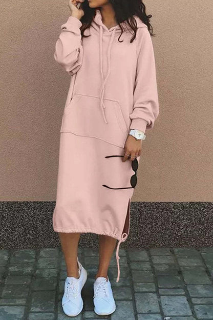 Damen Hoodie-Kleid Lässig Bequem Mit Taschen