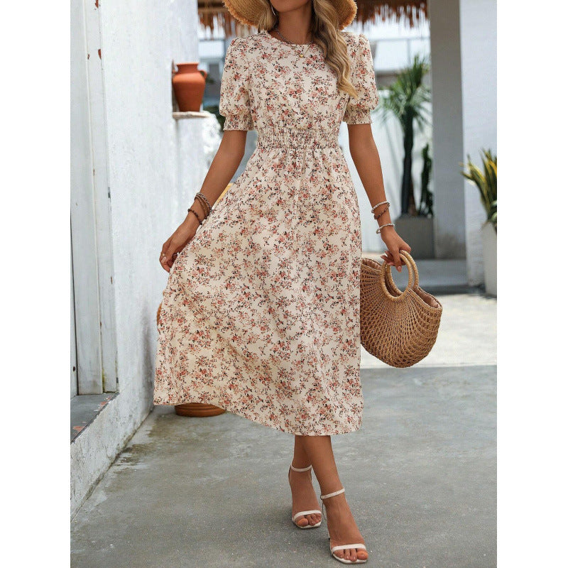 Sommer-Kleid Blumenmuster Römer-Taille Damenkleid