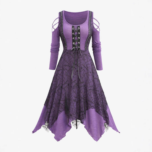 Gothic Maxikleid Damen Spitze Schnürung - IdealeKleiden