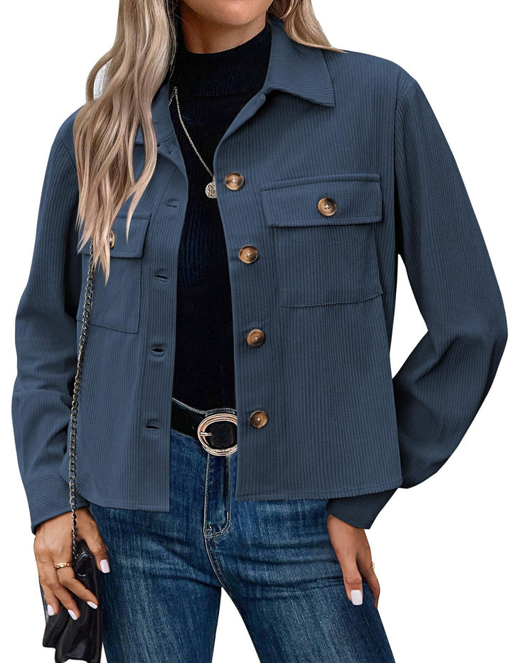 Damen Cordjacke Modern Zweitaschen Design