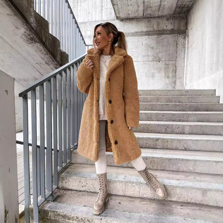 Elegante Damen Teddyjacke Mit Knöpfen &amp; Taschen