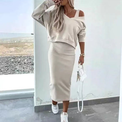 Damen Chic Set Pullover und Bleistiftrock Elegante Outfits