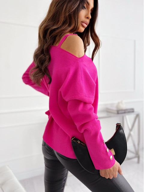 Damen Pullover Schulterfrei Trendig Elegance