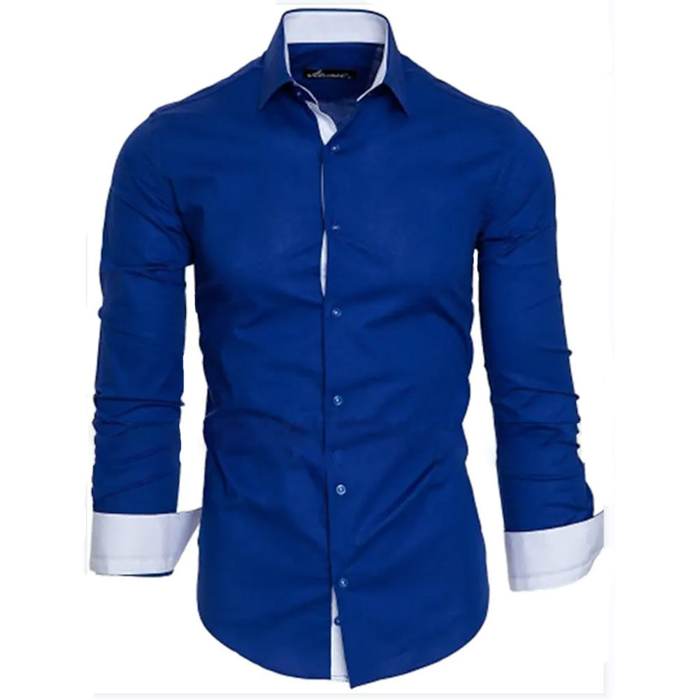 Herren Hemd Elegant Langarm Mit Kontrast Manschetten