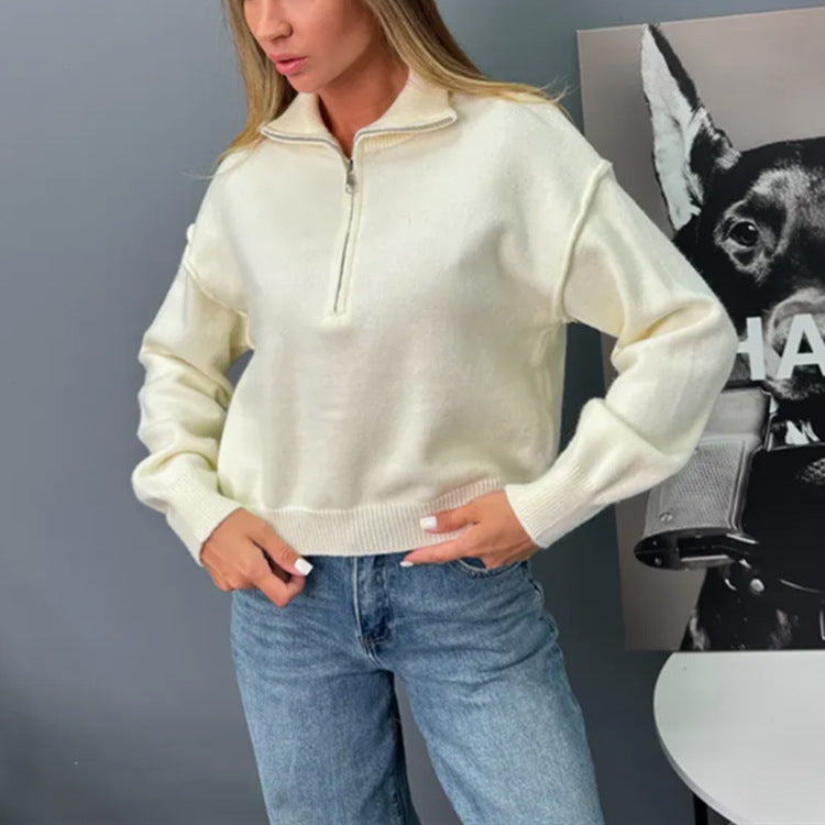 Damen Sweater Modern Halb Reißverschluss - IdealeKleiden