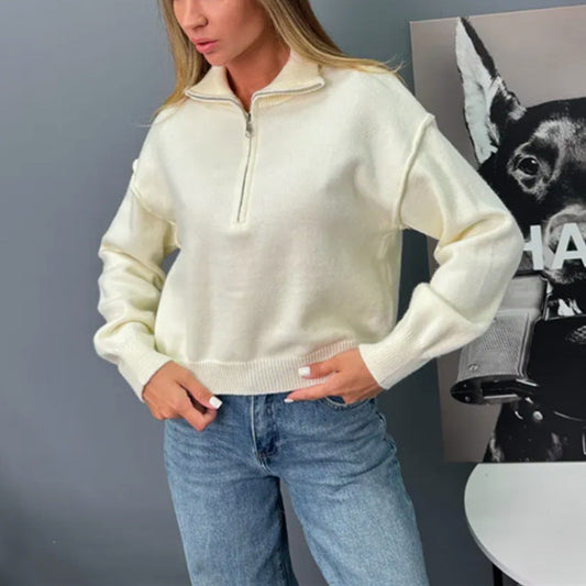 Damen Sweater Modern Halb Reißverschluss - IdealeKleiden