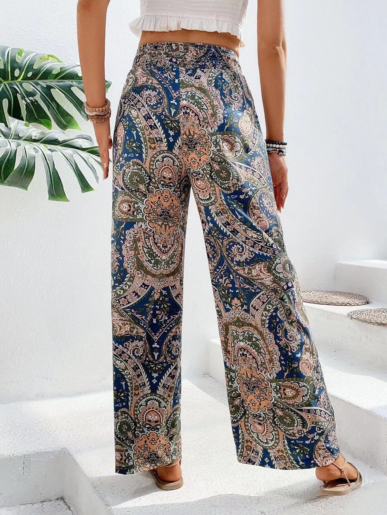 Damen Palazzo-Hose Elastisch Paisley Muster Comfort