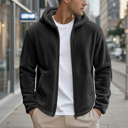 Herren Fleecejacke Kapuze Reißverschlusstaschen Outdoor