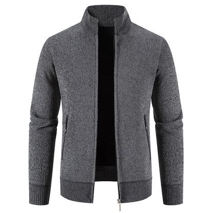 Herren Strickjacke Elegant Hochkragen Reißverschluss Taschen