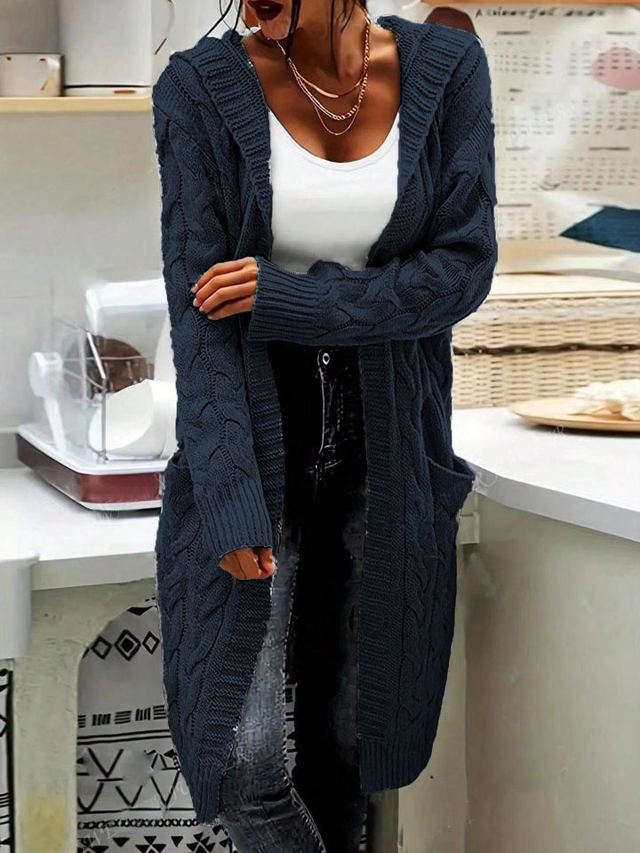 Damen Strickjacke Lässig Lang Große Taschen