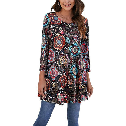 Damen Tunika Mandala Druck Sommerkleid Elegant