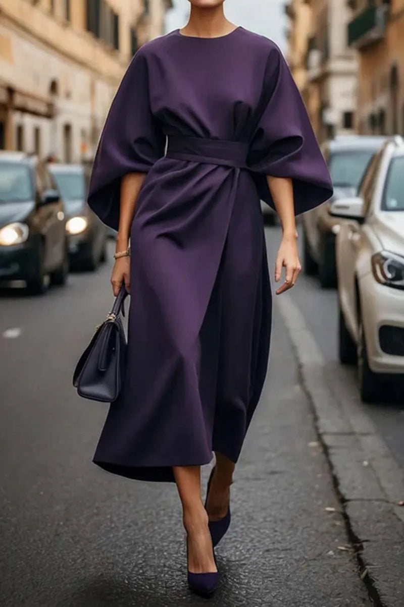 Damen Maxikleid Elegant Geschnürt mit Puffärmeln
