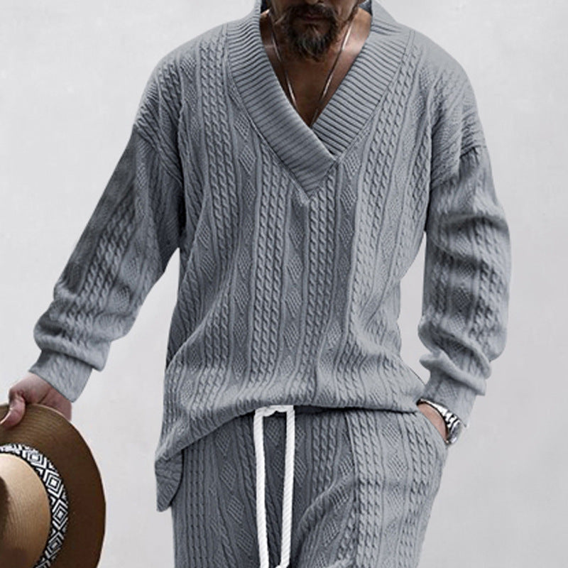 Herren Strickpullover Lässig V-Ausschnitt Kabel Look