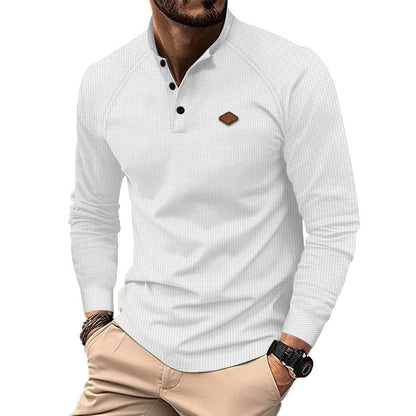 Herren Langarm-Shirt Strukturiert Modern Knöpfe