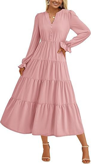 Damen Maxikleid Elegant Voluminöse Ärmel