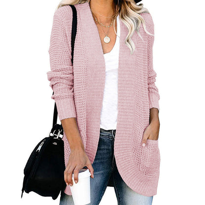 Damen Strickmantel Leger mit Taschen Offener Vorderteil
