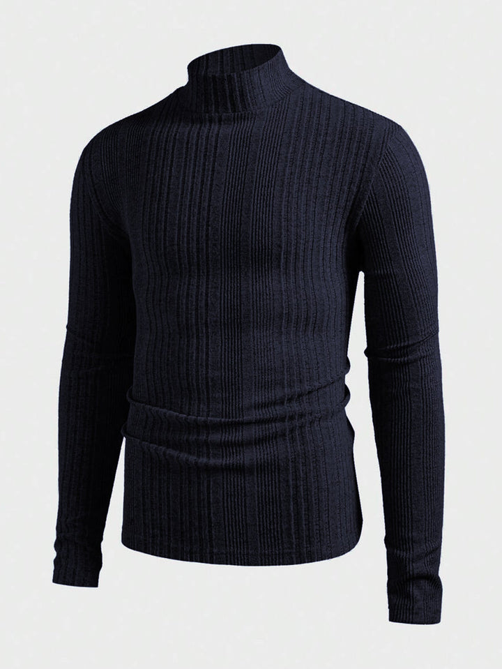 Herren Pullover Strick Hochkragen Rippoptik