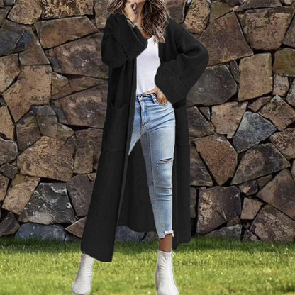 Damen Oversized Strickmantel mit Taschen und Asymmetrischen Schultern