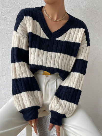 Damen Strickpullover V-Ausschnitt Langärmlig Elegantes Design