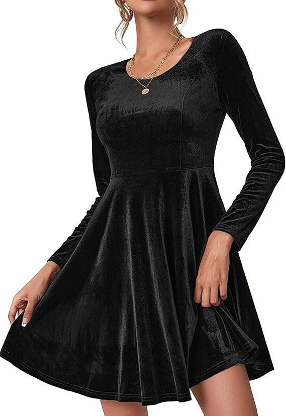 Damen Luxus Samtkleid Elegant Langärmlig