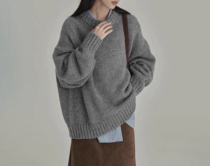 Übergrößer Pullover aus Wolle Rundhals mit Rippenbündchen