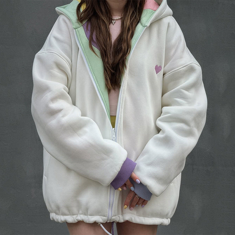 Damen Oversized Jacke Wellenmuster Trendy Kapuze