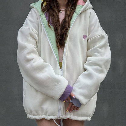 Damen Oversized Jacke Wellenmuster Trendy Kapuze