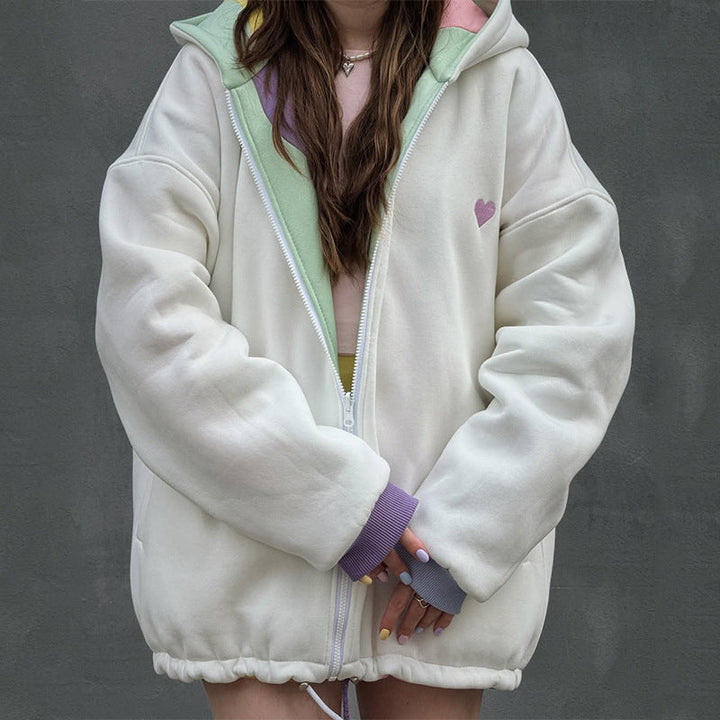 Damen Oversized Jacke Wellenmuster Trendy Kapuze