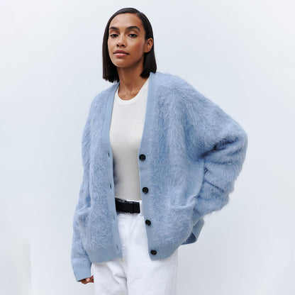Damen Cardigan Weich Mohair Knopfverschluss Elegant