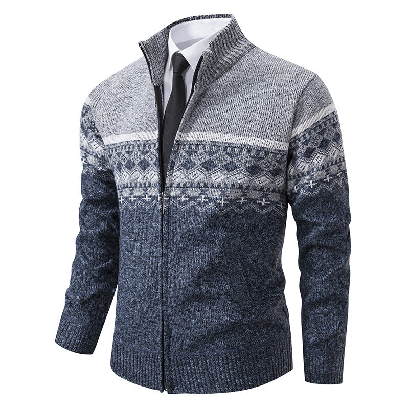 Herren Pullover Stehkragen Norweger Muster Winterjacke