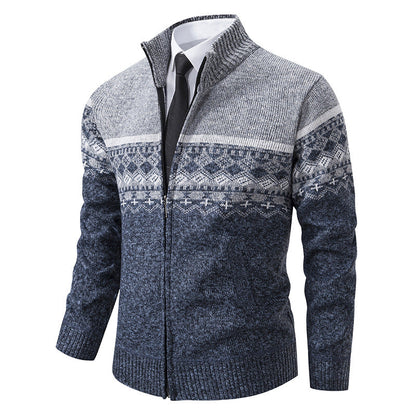 Herren Pullover Stehkragen Norweger Muster Winterjacke