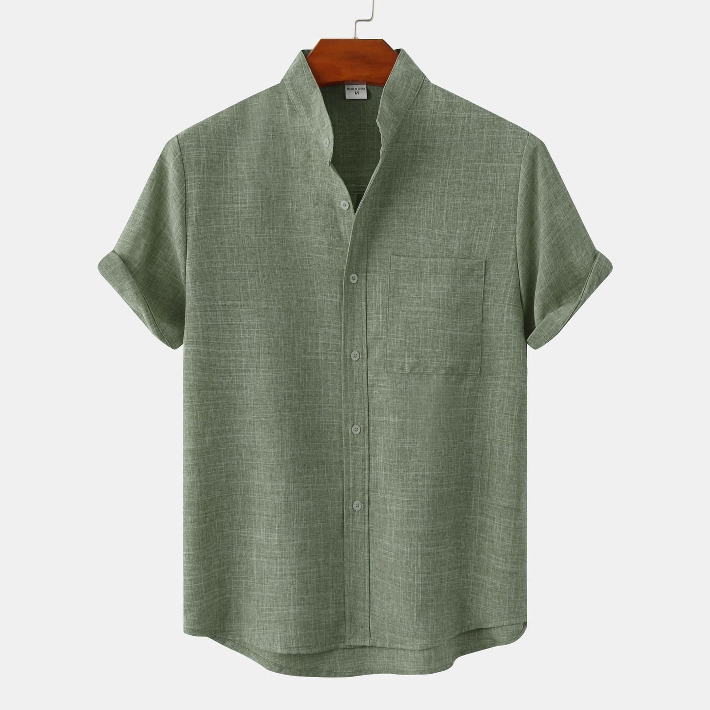 Herren Hemd Kurzarm Modern Stehkragen