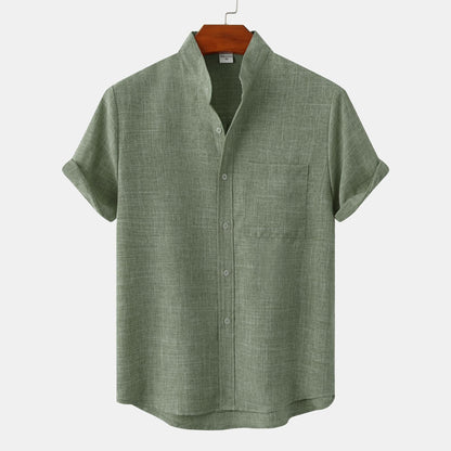 Herren Hemd Kurzarm Modern Stehkragen