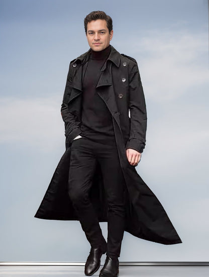 Herren Trenchcoat Lang Elegant Mit Taschen