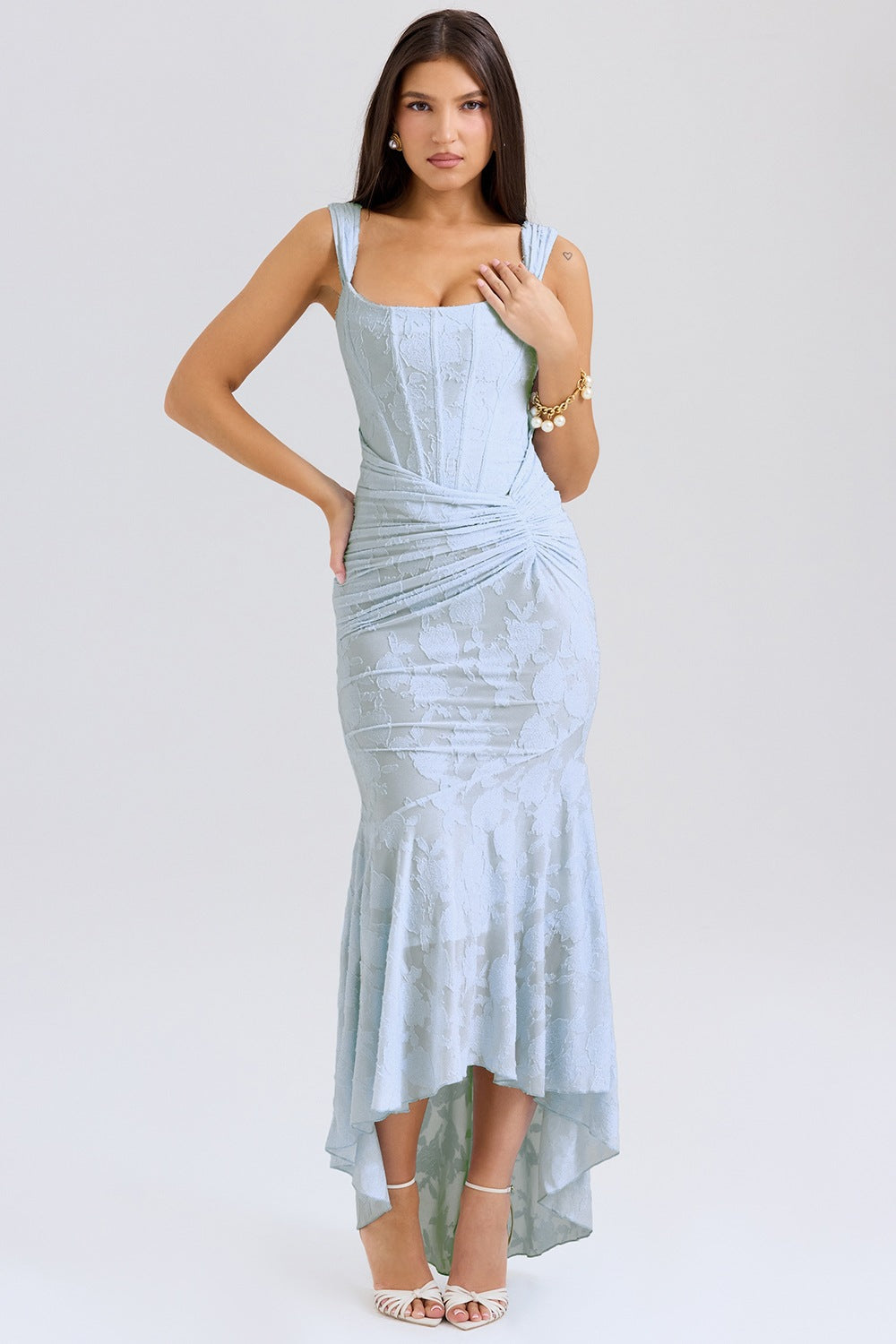 Damen Spitzen Abendkleid Asymmetrisch Elegantes Design